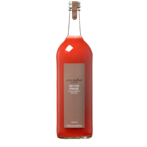 Délicieux nectar de fraise de chez Alain Milliat, bouteille en verre 1l