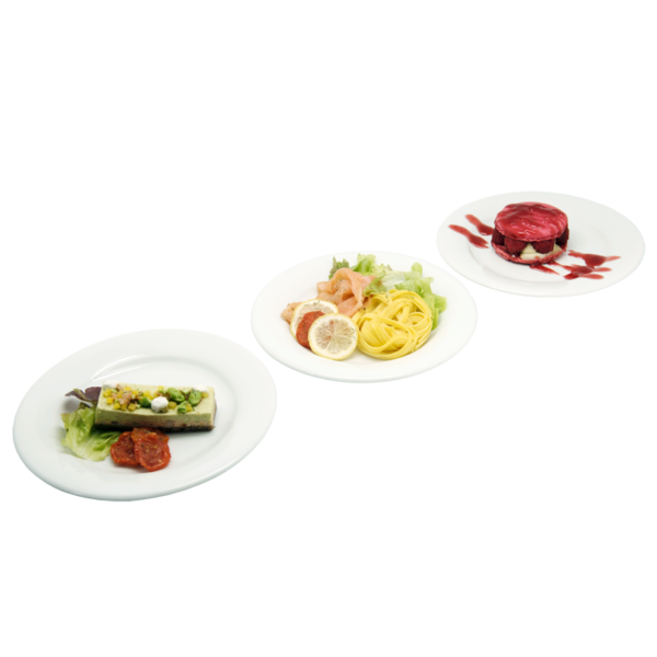 Plateau repas Le Mans - Parfait à la truite et aux asperges, Saumon fumé, tagliatelles, Macaron vanille framboise